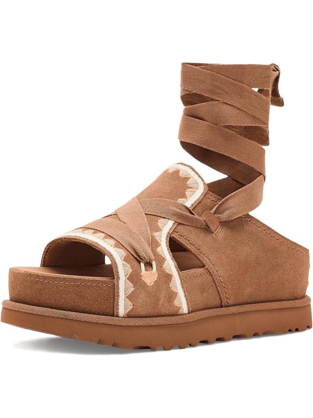 Ugg Women's Chestnut Multi Open Toe Golden Star Hi Artistitch Platform Sandals